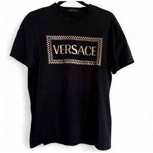 Versace Men's T Shirt VERSACE Gold Logo Size Small Black Shirt